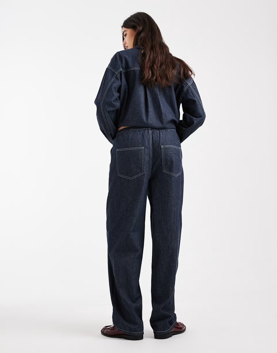 ASOS Object Gina barrel tie waist jeans co-ord in rinse denim  - 3