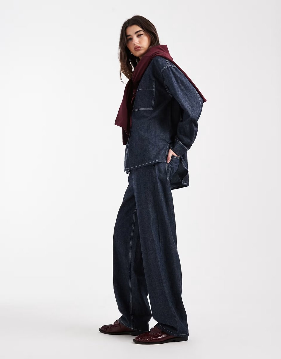 ASOS Object Gina barrel tie waist jeans co-ord in rinse denim  - 4