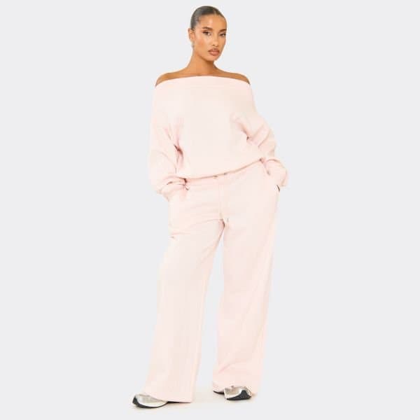 EGO Drawstring Waist Oversized Wide Leg Joggers In Baby Pink, Women's Size UK 6