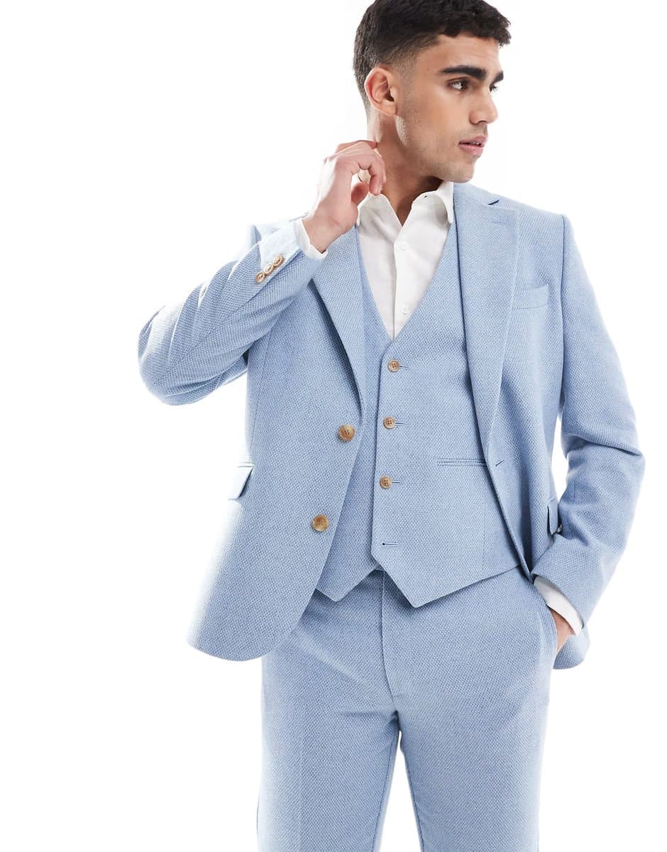 ASOS ASOS DESIGN wool blend slim suit jacket in blue weave