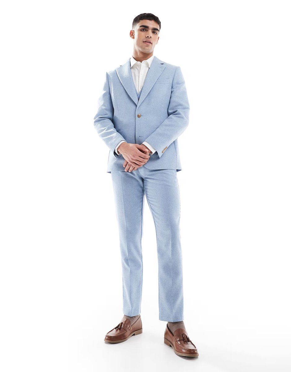 ASOS ASOS DESIGN wool blend slim suit jacket in blue weave - 2