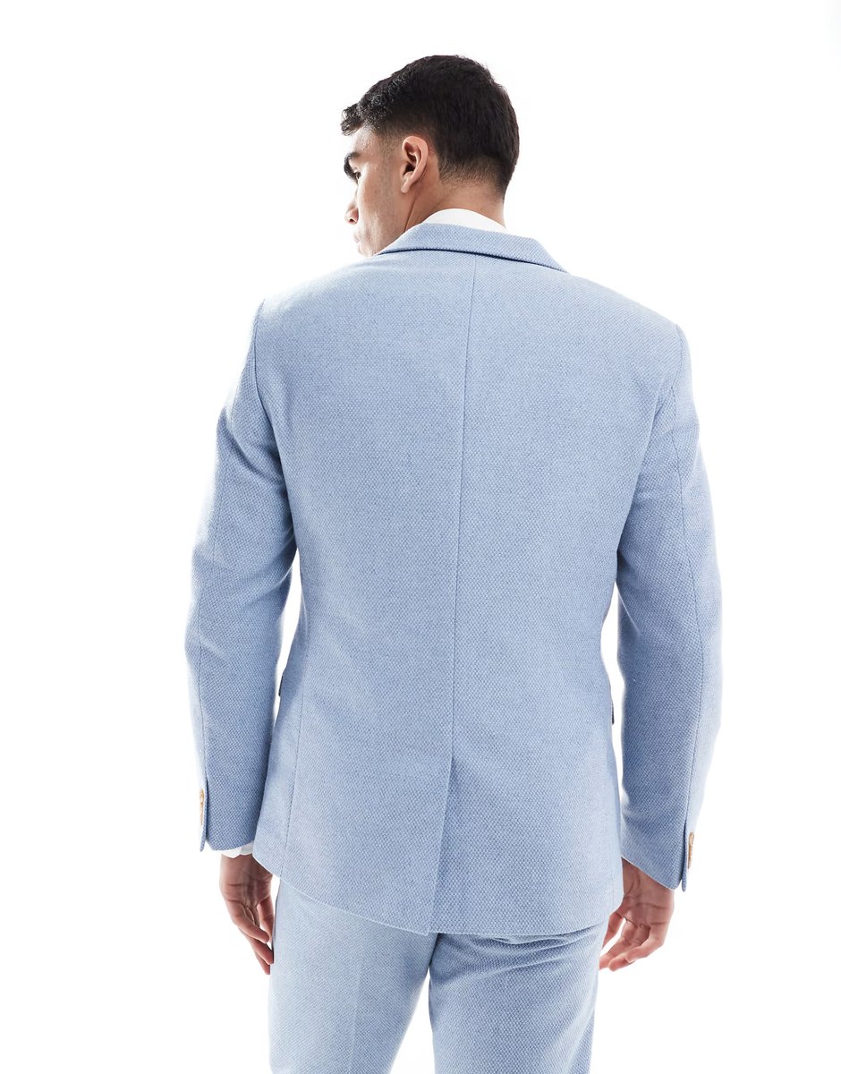 ASOS ASOS DESIGN wool blend slim suit jacket in blue weave - 3