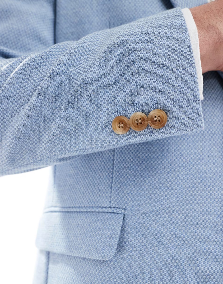 ASOS ASOS DESIGN wool blend slim suit jacket in blue weave - 4