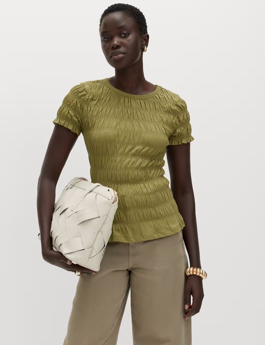 Marks & Spencer M&S Lime Pure Cotton Smocked Top