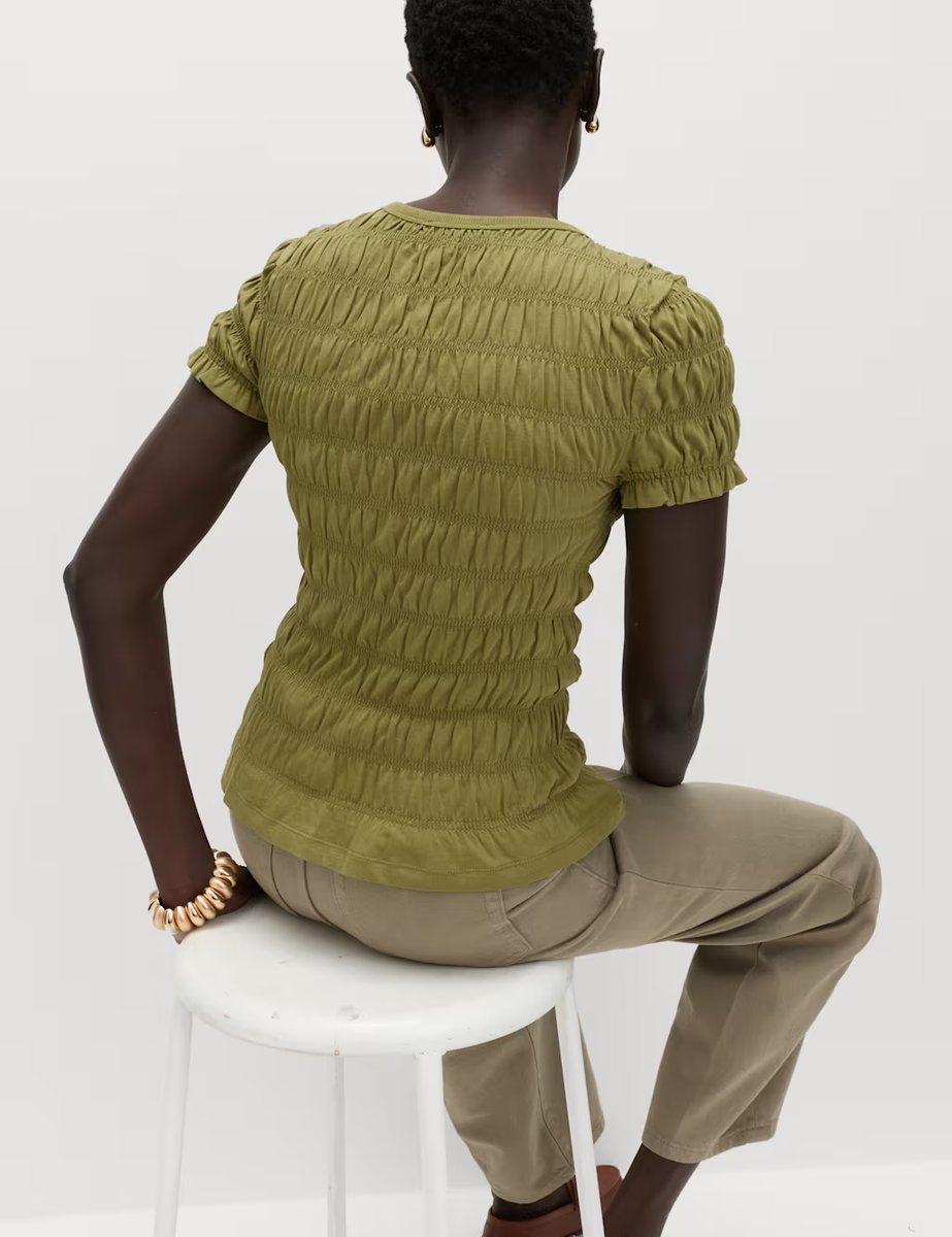 Marks & Spencer M&S Pure Cotton Smocked Detail Top Lime - 3