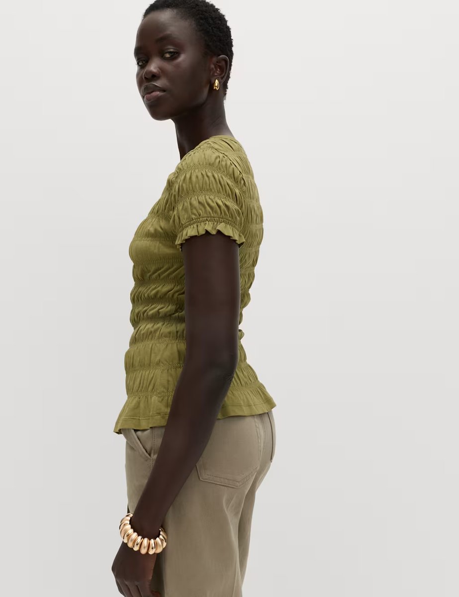 Marks & Spencer M&S Pure Cotton Smocked Detail Top Lime - 4