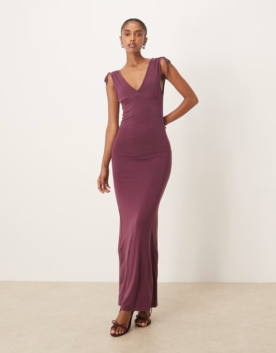 ASOS Motel sanyu cupro slinky maxi dress with v back in plum