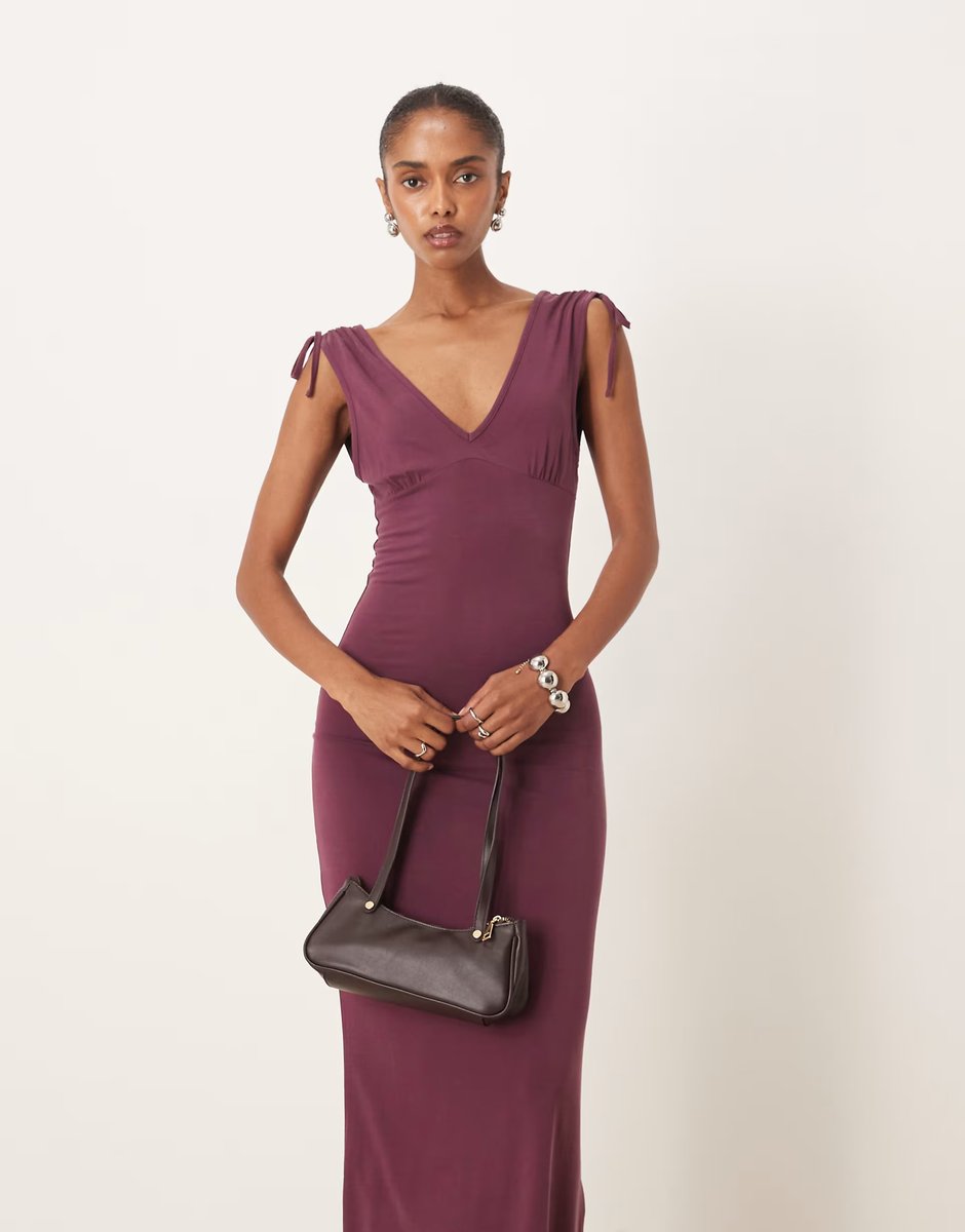 ASOS Motel sanyu cupro slinky maxi dress with v back in plum - 4