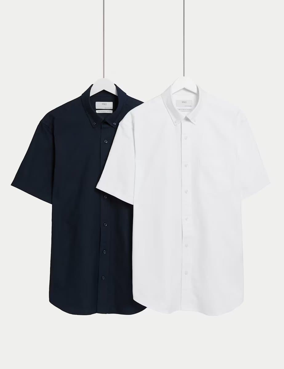 Marks & Spencer M&S Classic Short Sleeve Oxford Shirts in Navy Mix