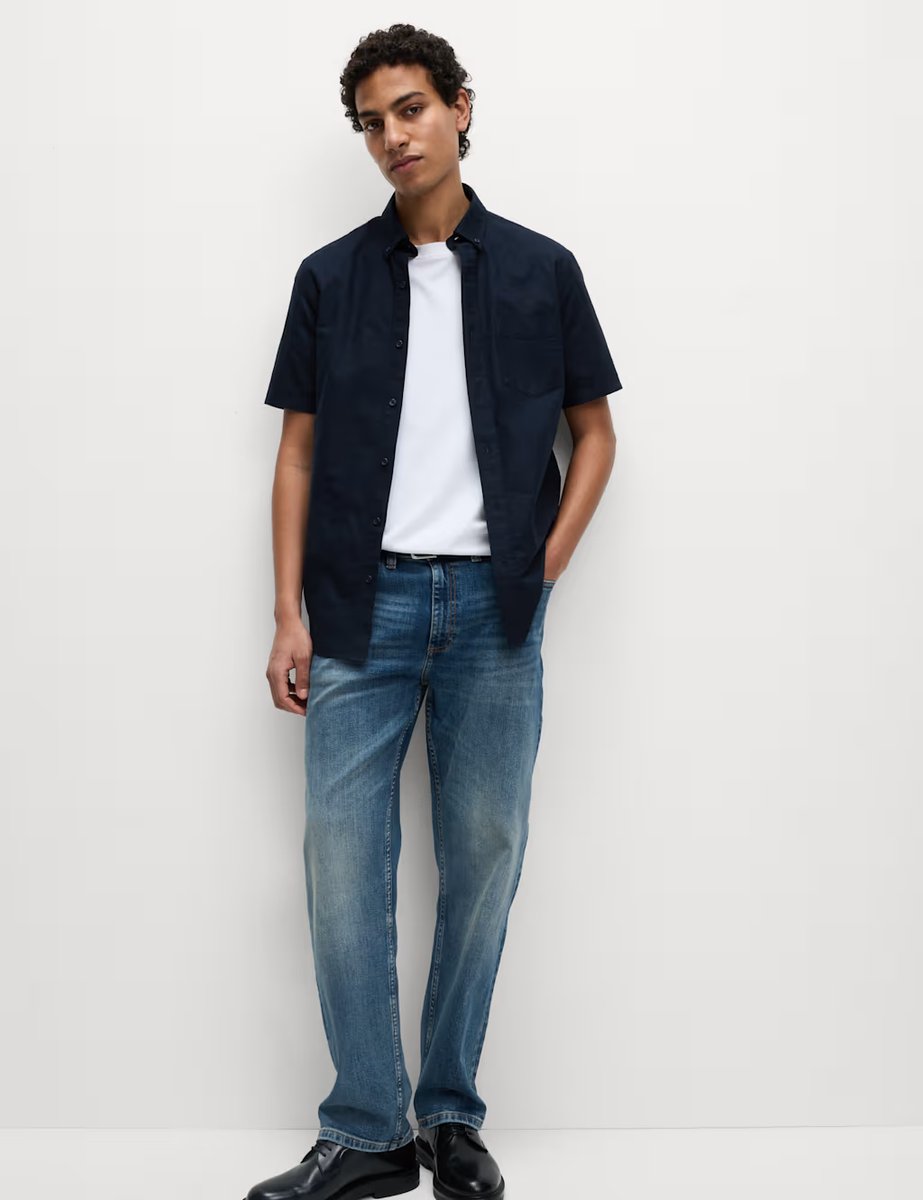 Marks & Spencer M&S Ultimate 2 Pack Short Sleeve Oxford Shirts Navy Mix - 4