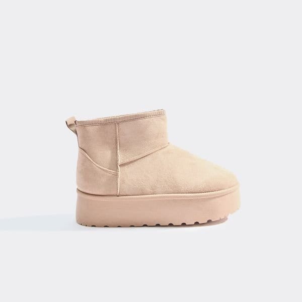 EGO Pumpkin Platform Sole Faux Fur Lining Ankle Boot In Taupe Faux Suede, Women's Size UK 3 - 1