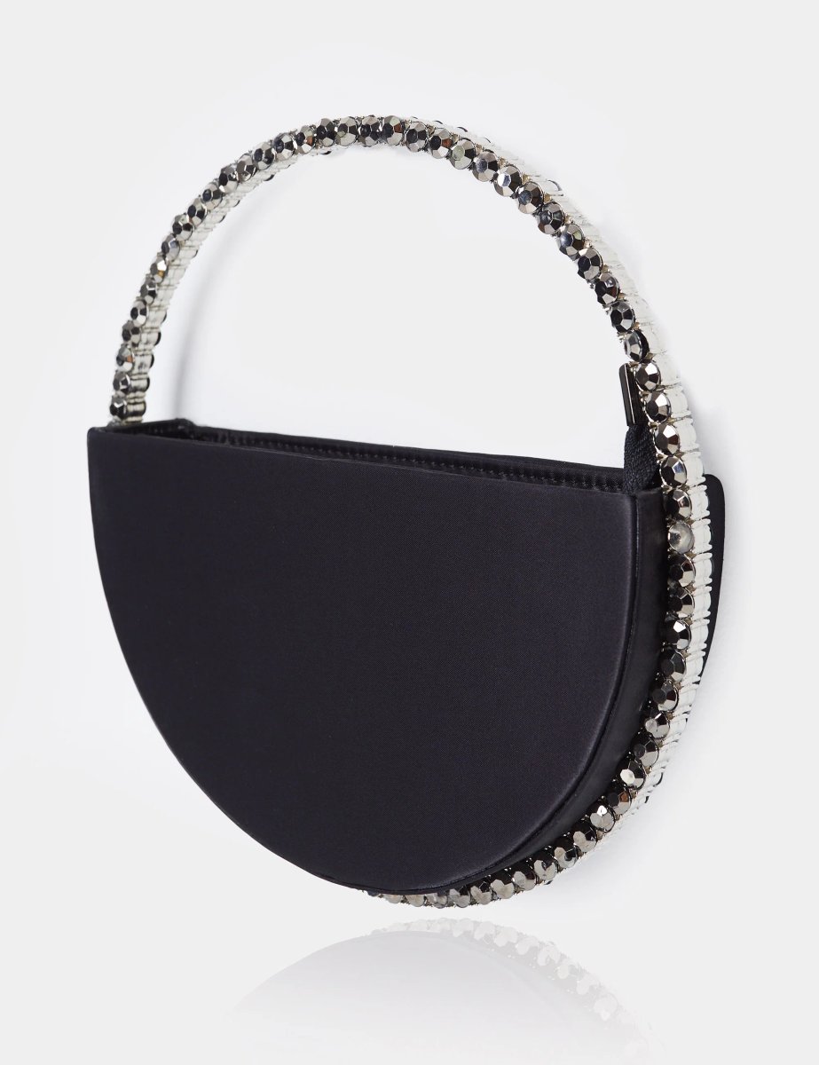 Public Desire The Alessia Black Satin Circle Diamante Mini Handbag - 2