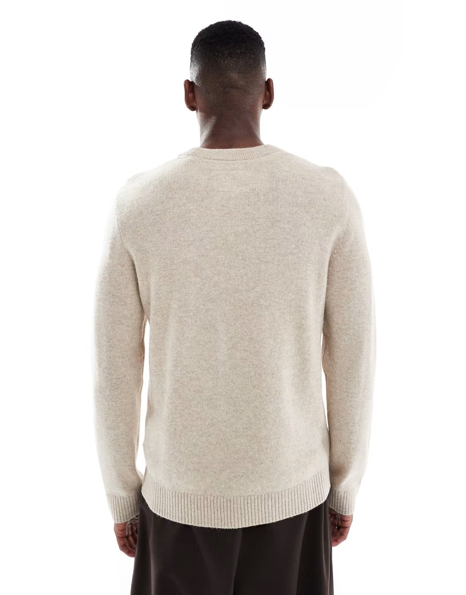 ASOS Jack & Jones premium lambswool crew neck jumper in beige - 3