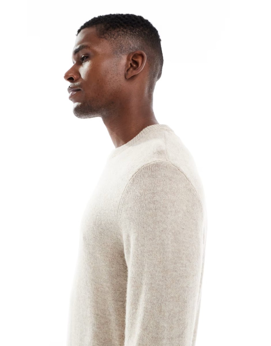 ASOS Jack & Jones premium lambswool crew neck jumper in beige - 4