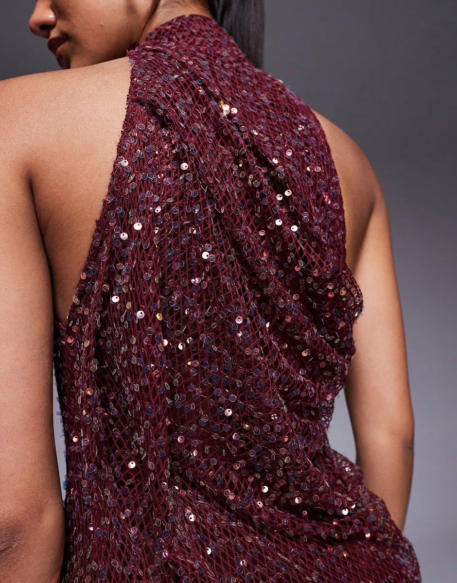 ASOS ASOS DESIGN embellished halterneck maxi dress in burgundy - 4