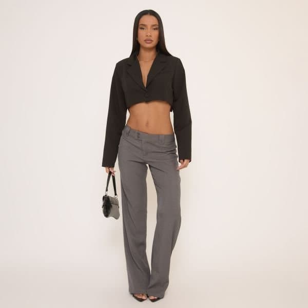 EGO EGO Low Rise Tailored Straight Leg Trousers in Grey