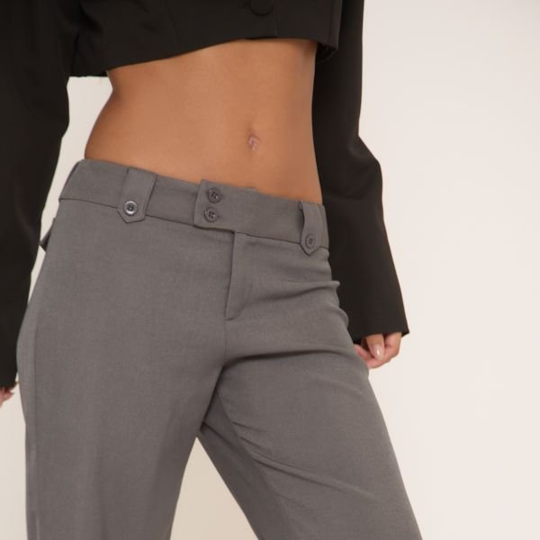 EGO Low Rise Toilored Straight Leg Trousers In Grey, Women's Size UK 4 - 2