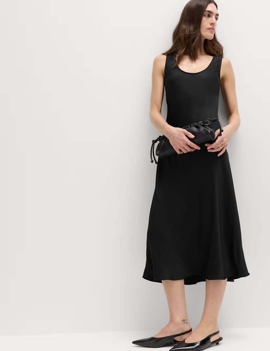 Marks & Spencer M&S Elegant Satin Midi Column Dress in Black