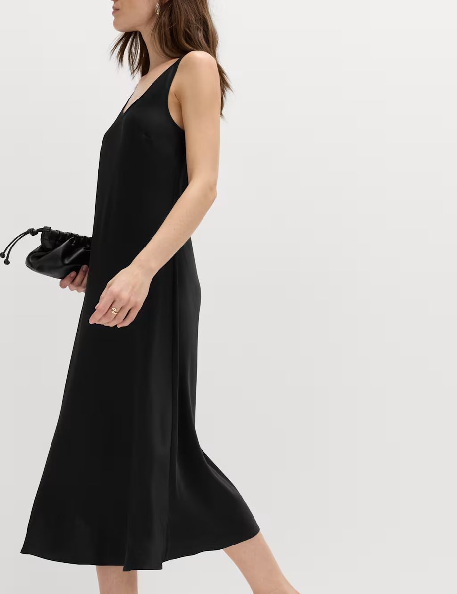 Marks & Spencer M&S Built Up Satin Midi Column Dress Black - 2