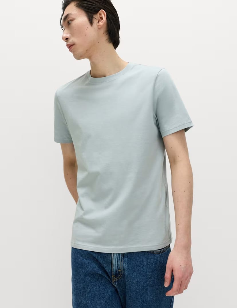 Marks & Spencer M&S Regular Fit Pure Cotton Crew Neck T-Shirt Soft Blue - 1