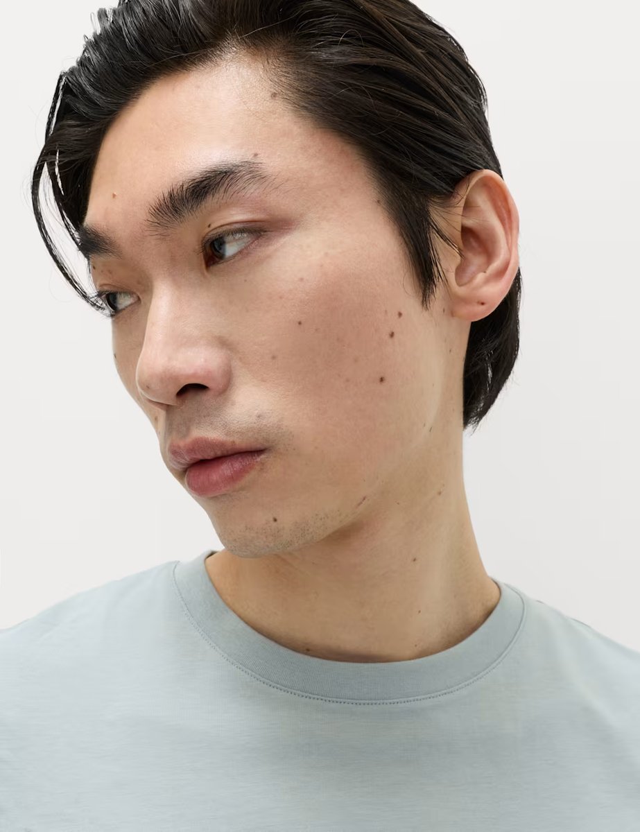 Marks & Spencer M&S Regular Fit Pure Cotton Crew Neck T-Shirt Soft Blue - 2