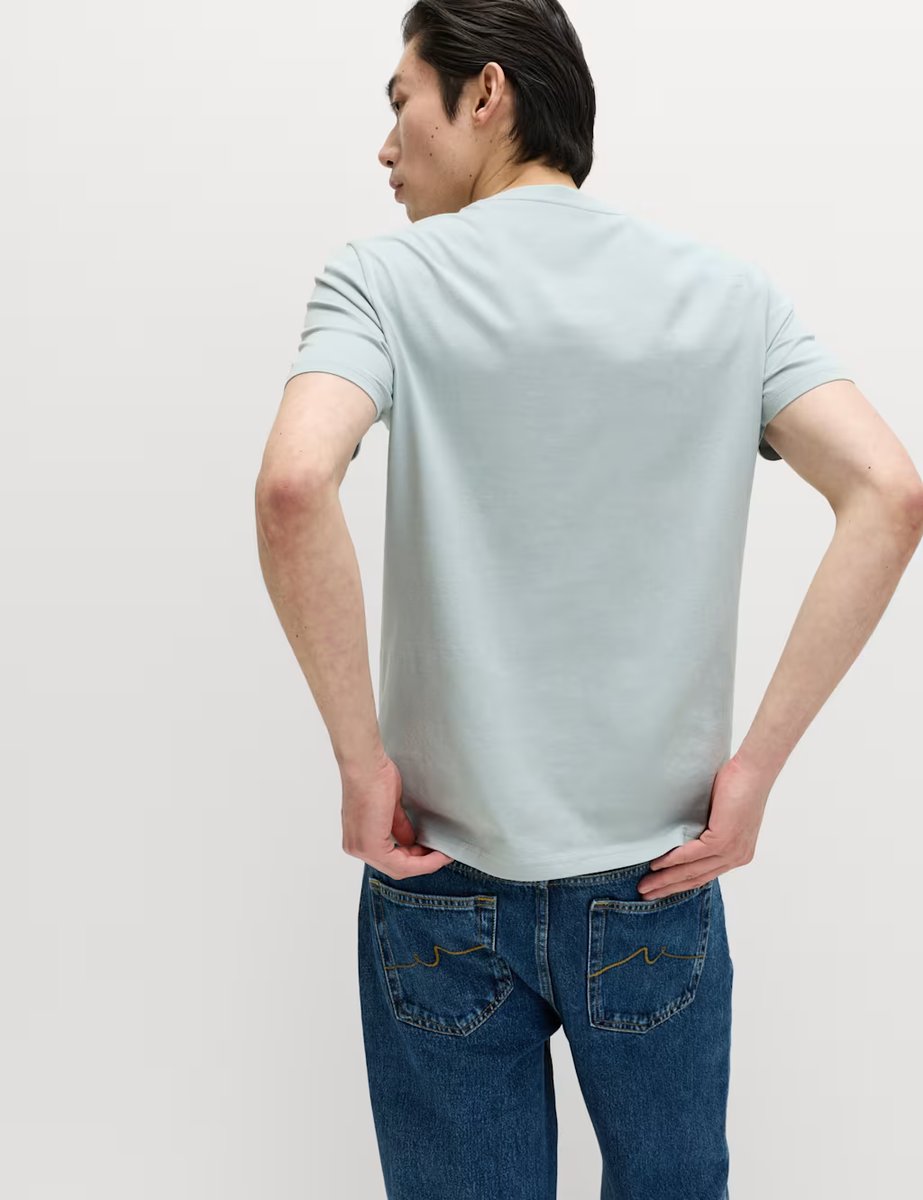 Marks & Spencer M&S Regular Fit Pure Cotton Crew Neck T-Shirt Soft Blue - 4