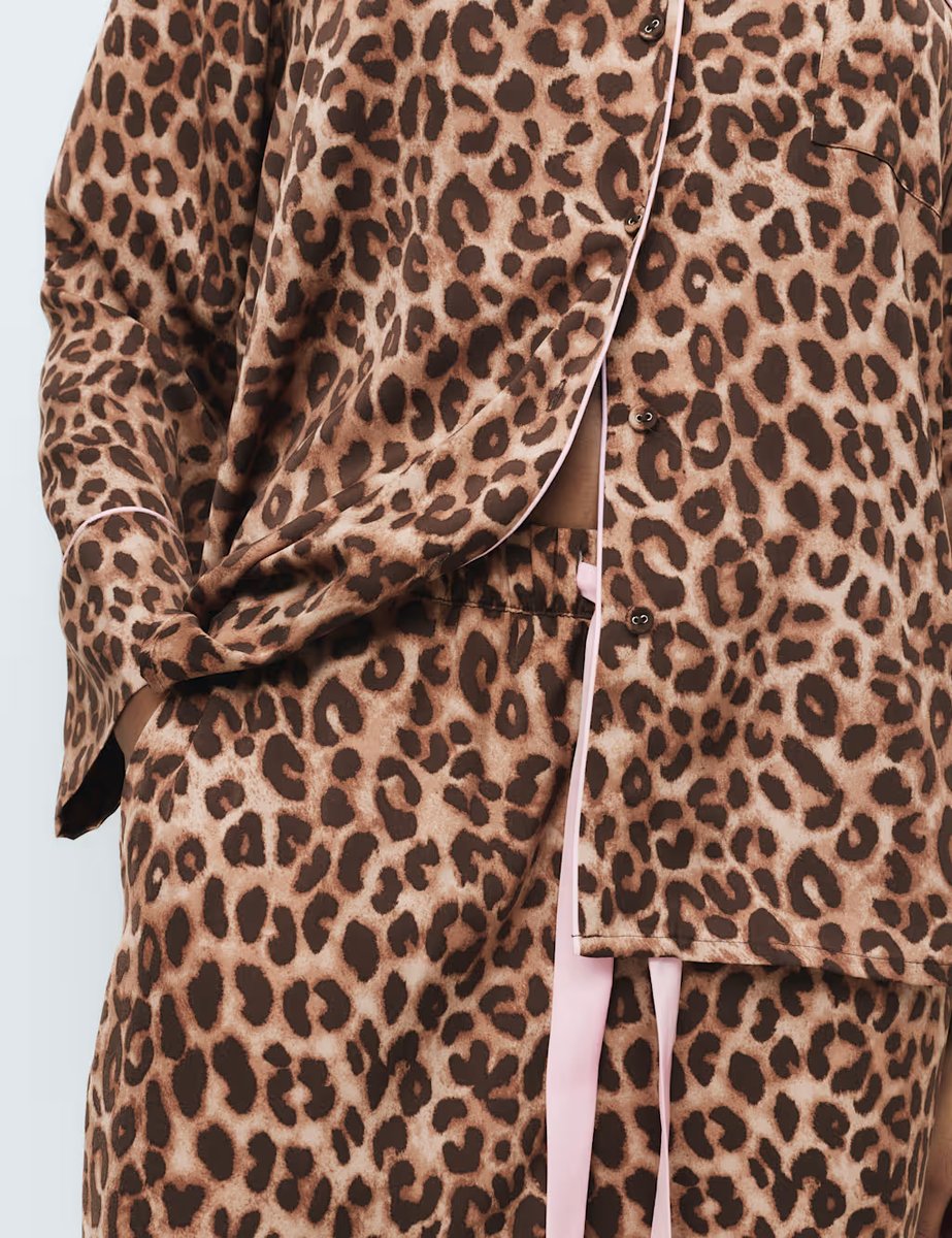 Marks & Spencer M&S Dream Satin™ Animal Print Revere Pyjama Set Brown Mix - 2