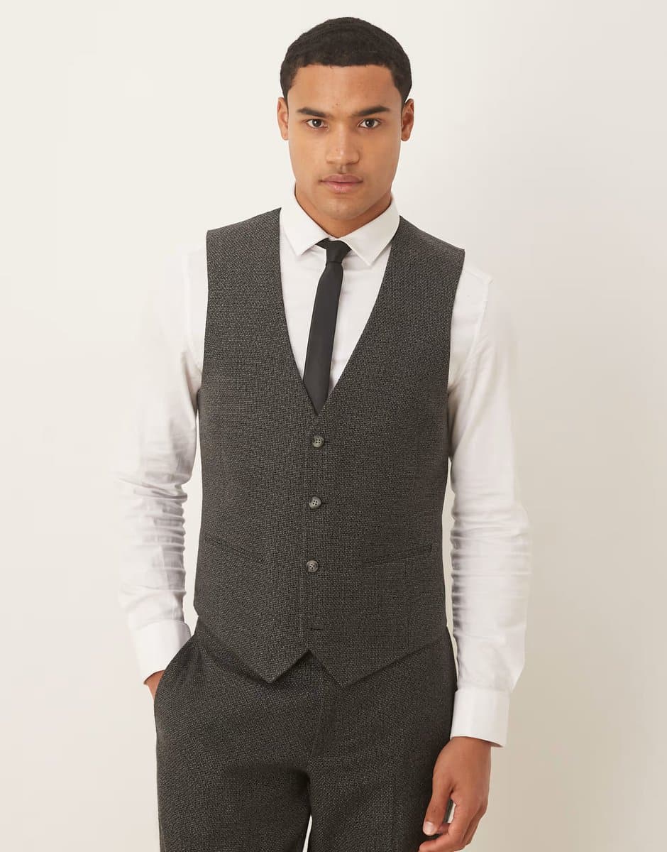ASOS ASOS DESIGN slim suit waistcoat in grey microtexture