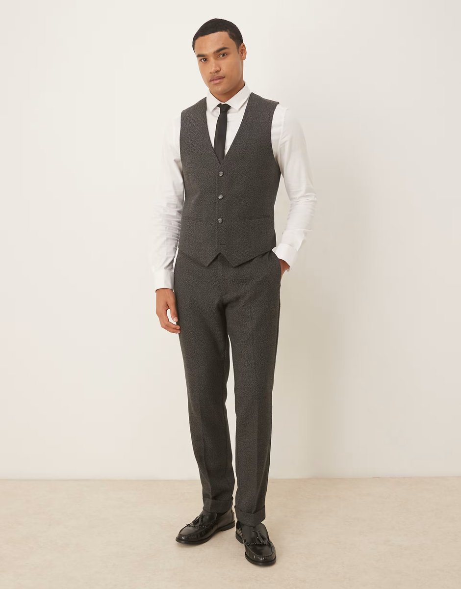 ASOS ASOS DESIGN slim suit waistcoat in grey microtexture - 2