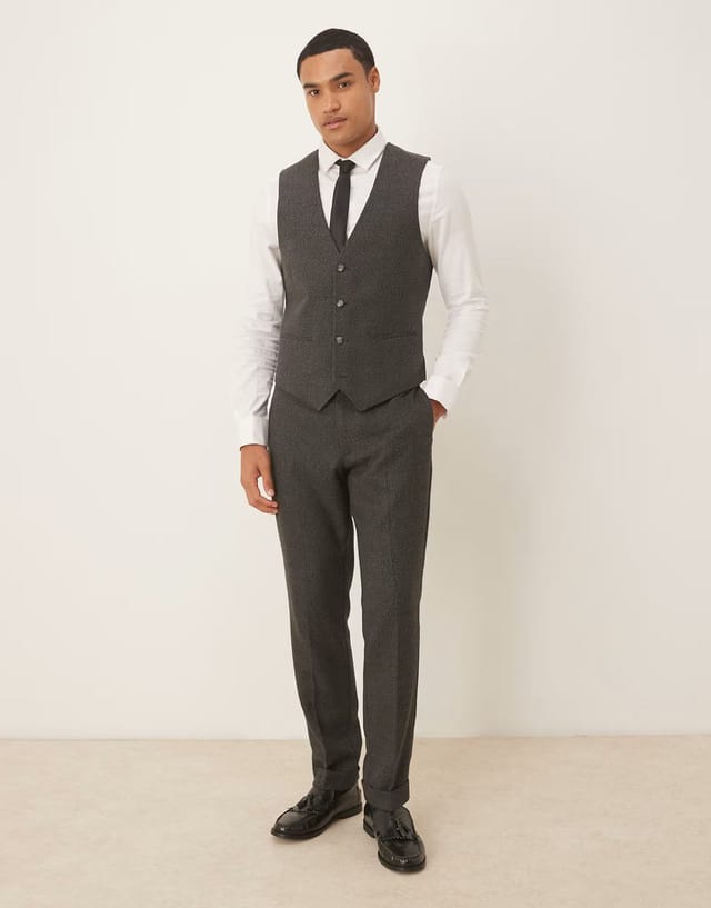 ASOS ASOS DESIGN slim suit waistcoat in grey microtexture - 2