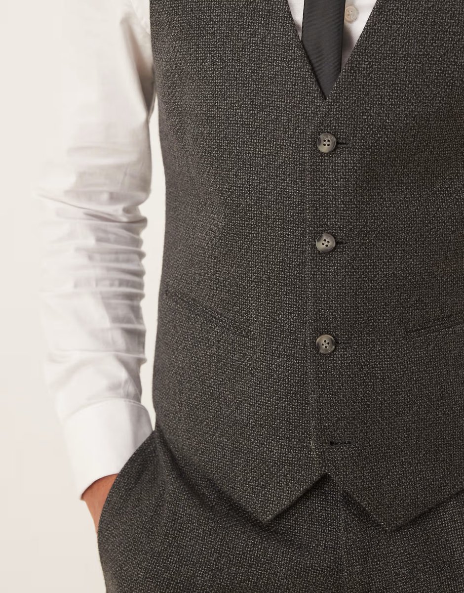 ASOS ASOS DESIGN slim suit waistcoat in grey microtexture - 4