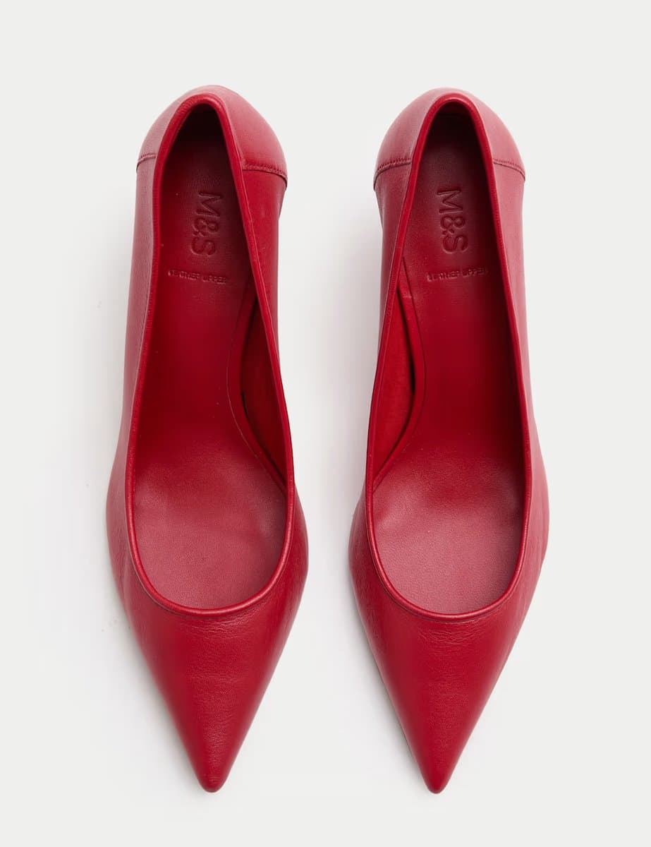 Marks & Spencer M&S Red Leather Stiletto Heel Pointed Court Shoes