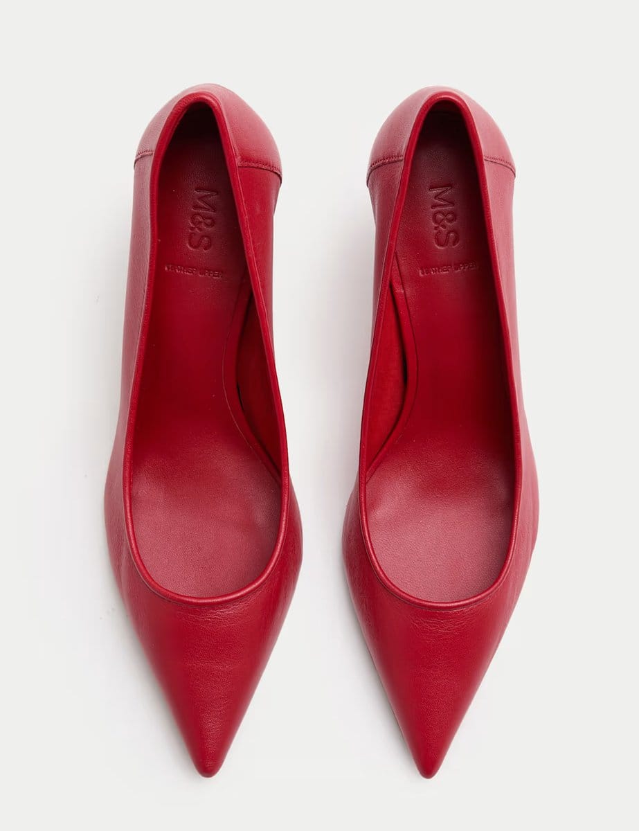 Marks & Spencer M&S Leather Stiletto Heel Pointed Court Shoes Red - 1