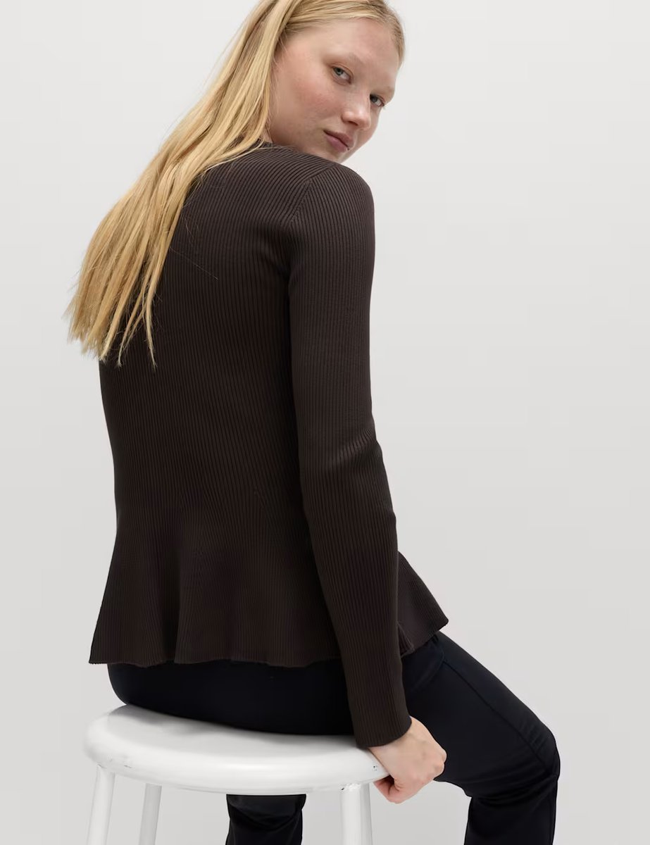 Marks & Spencer M&S Ribbed Peplum Slim Fit Knitted Top Bitter Chocolate - 4