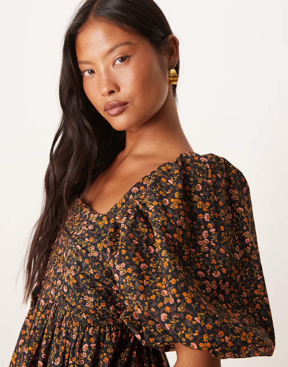 ASOS Nobody's Child Petite Nova puff sleeve mini dress in dark floral - 3