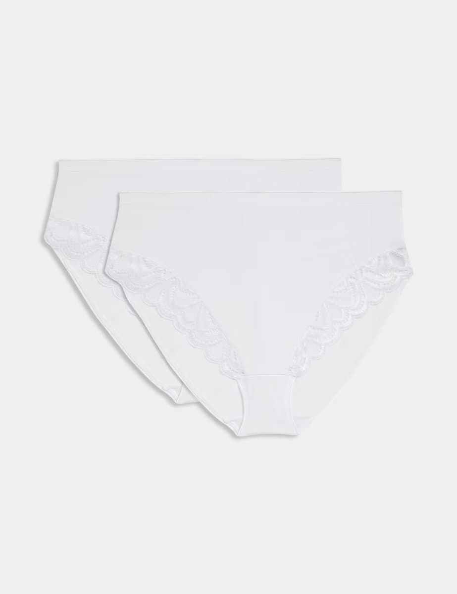 Marks & Spencer M&S 2 Pack Amelia Lace Cotton Rich Shaping Knickers White