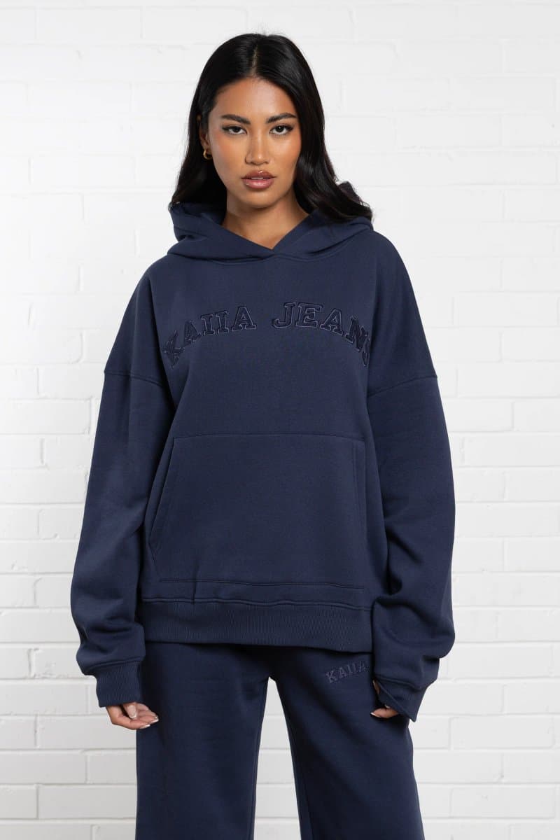 Kaiia Kaiia Jeans Applique Oversized Hoodie Indigo