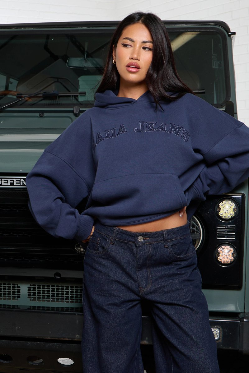 Kaiia Kaiia Jeans Applique Oversized Hoodie Indigo - 3