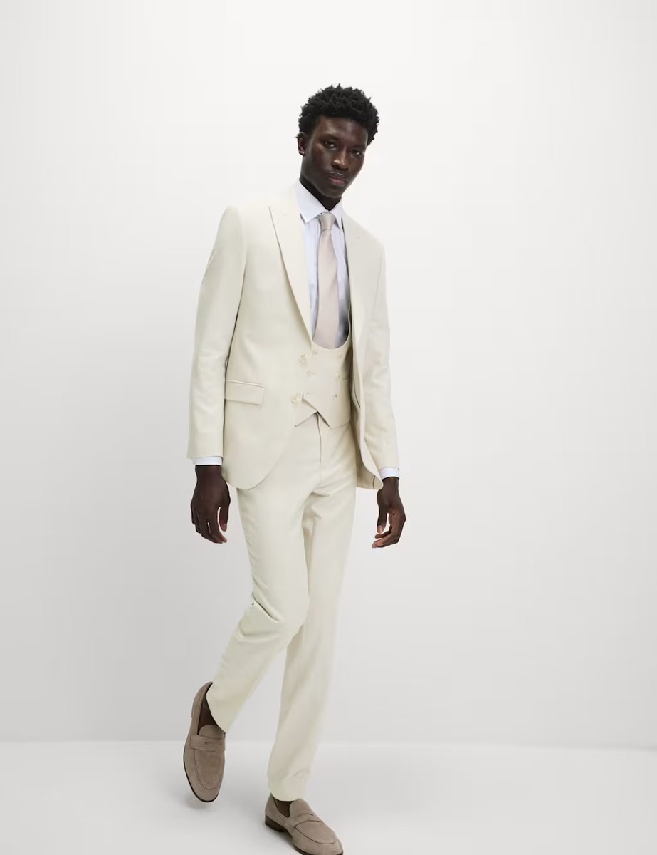 Marks & Spencer M&S Tailored Fit Double Breasted Waistcoat with Linen Stone - 3