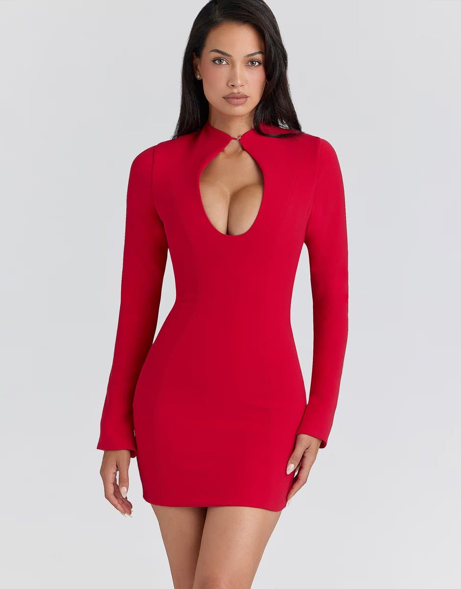 ASOS House of CB Lotus crepe keyhole silhouette mini dress in red - RED