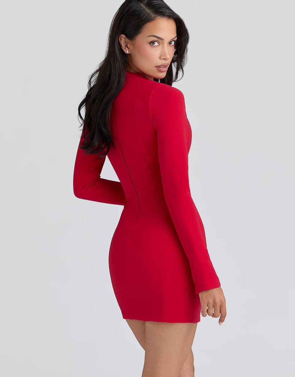 ASOS House of CB Lotus crepe keyhole silhouette mini dress in red - RED - 2