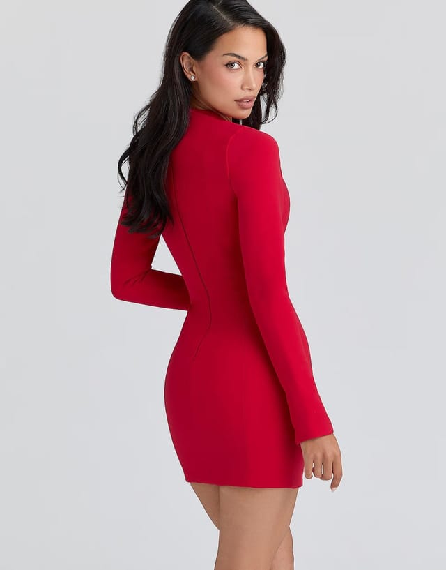 ASOS House of CB Lotus crepe keyhole silhouette mini dress in red - RED - 2