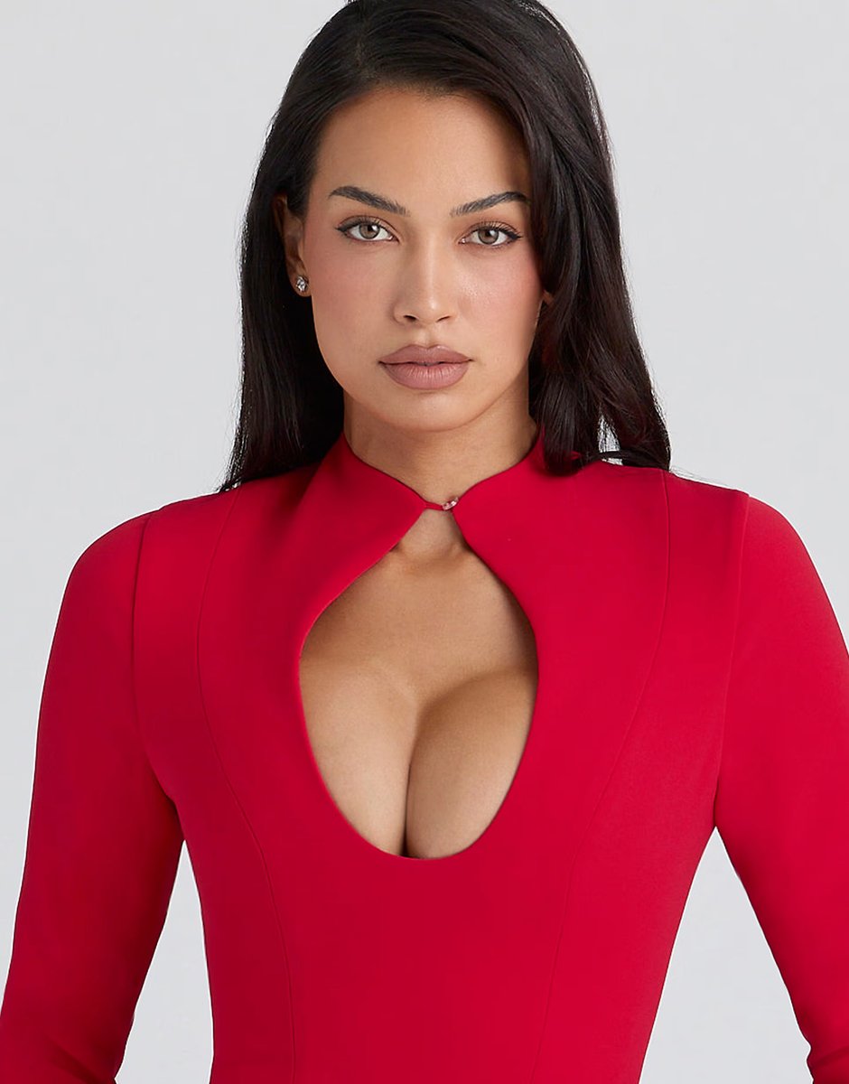 ASOS House of CB Lotus crepe keyhole silhouette mini dress in red - RED - 4