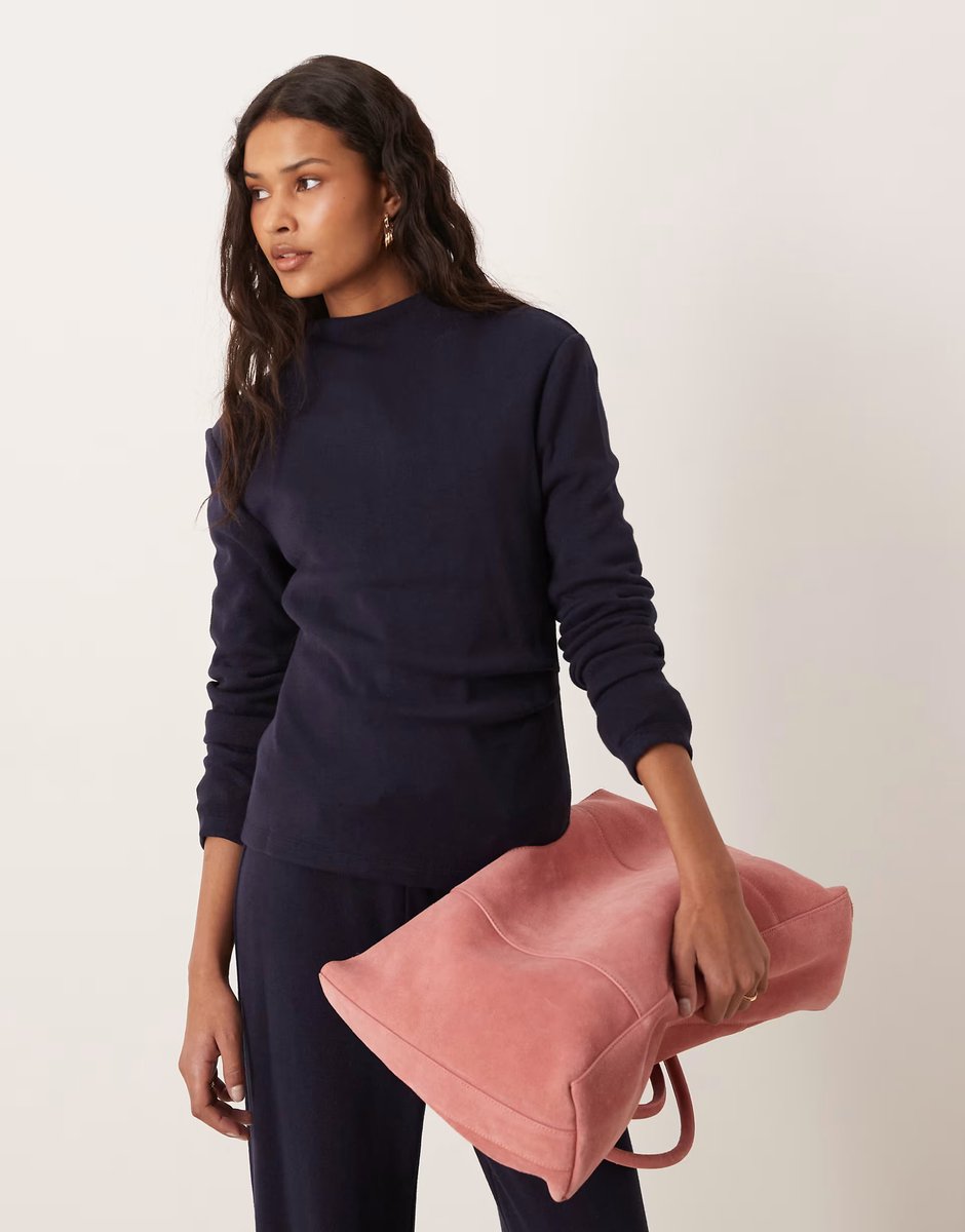 ASOS Mango Canela ruched side long sleeve top & knitted trouser co-ord in light navy - 2