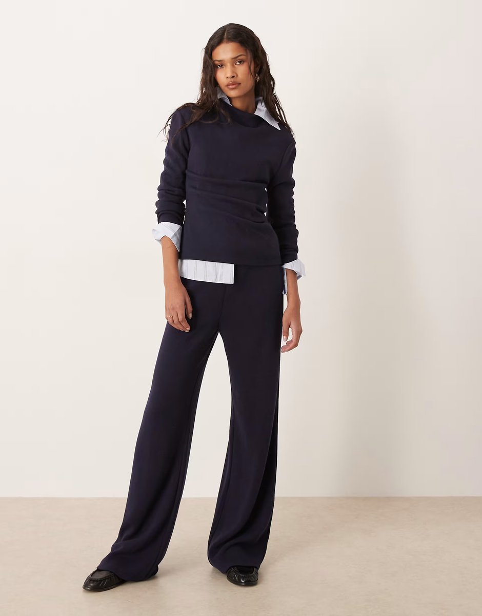 ASOS Mango Canela ruched side long sleeve top & knitted trouser co-ord in light navy - 3