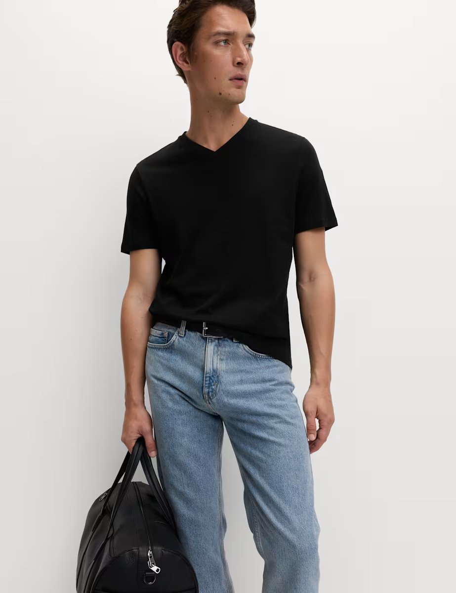 Marks & Spencer M&S Pure Cotton V Neck T-Shirt Black - 2