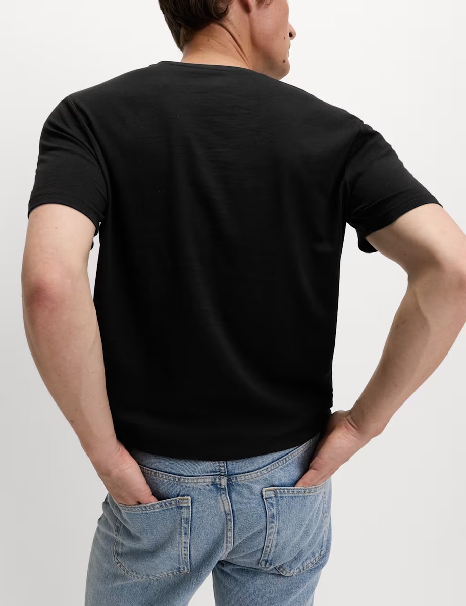 Marks & Spencer M&S Pure Cotton V Neck T-Shirt Black - 4