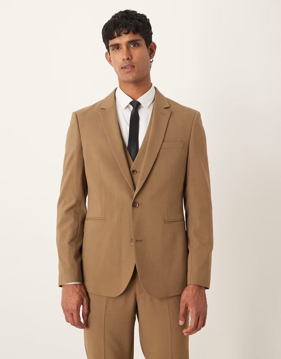 ASOS ASOS DESIGN slim suit jacket in brown