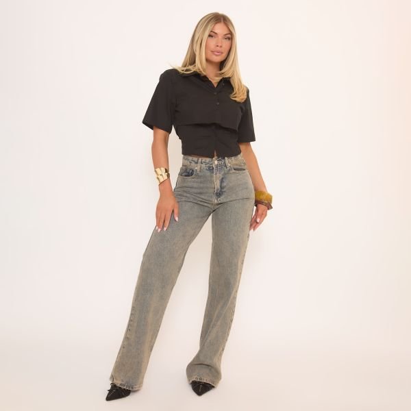 EGO Short Sleeve Fitted Waist Shirt In Black, Women's Size UK 6 - 2