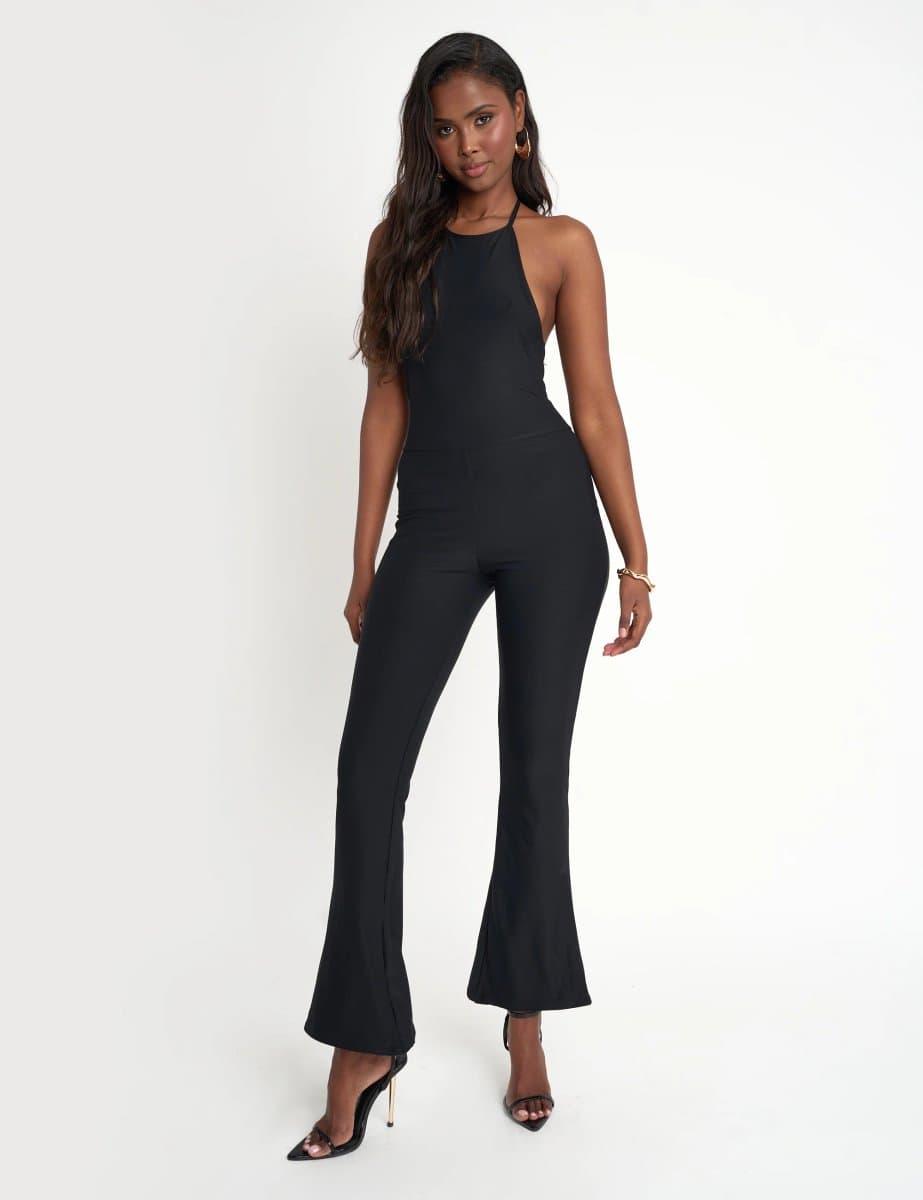 Public Desire Tie Back Luxe Slinky Jumpsuit Black